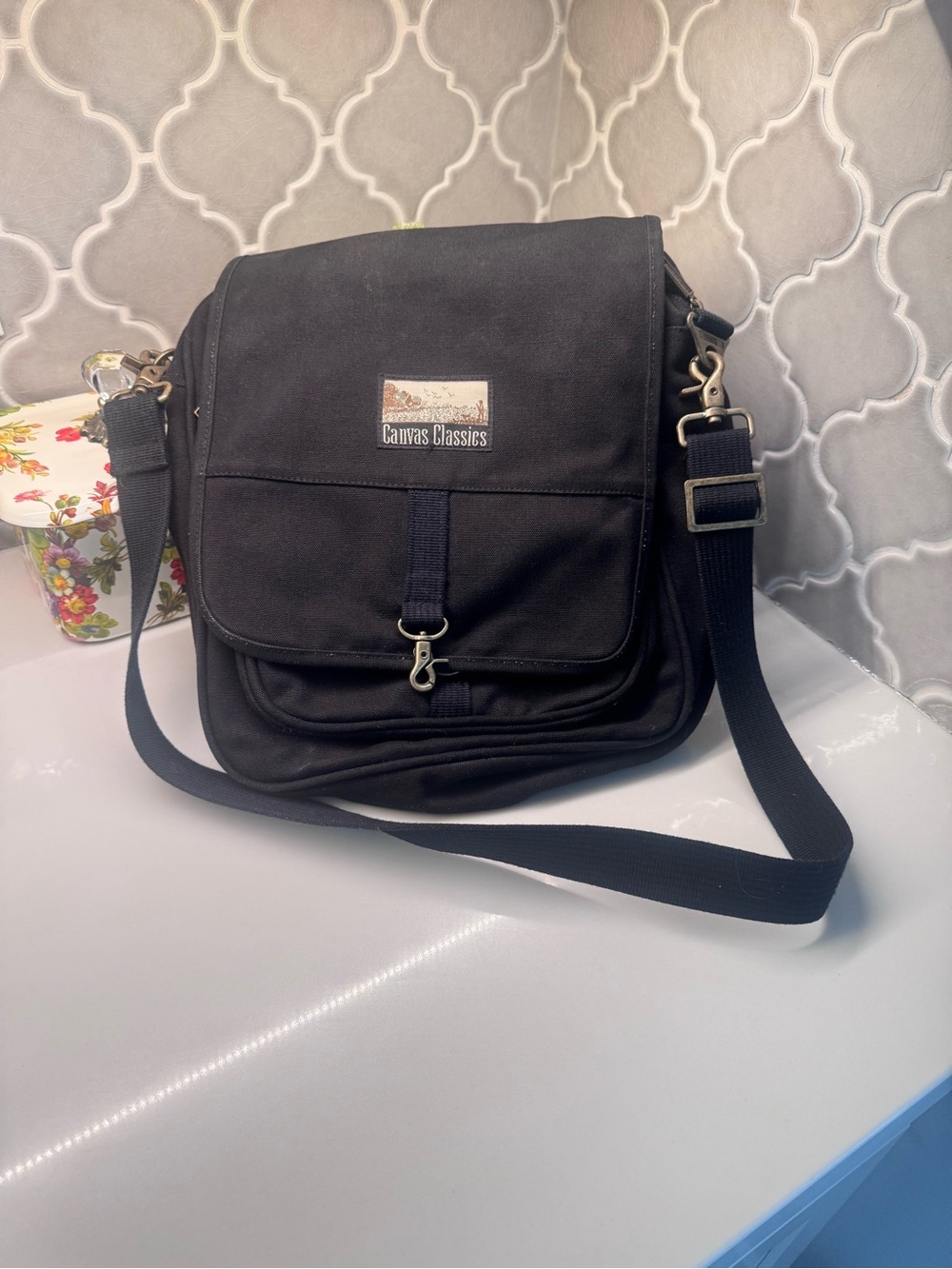 Canvas Classics Black Canvas Messenger Bag Crossbody Travel Bag